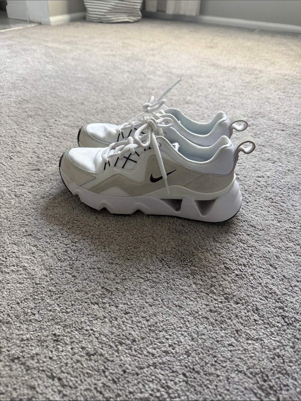 Nike White and Light Gray Sneakers with Black Swoosh